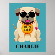 Nome personalizado e poster de cor do Pug Life