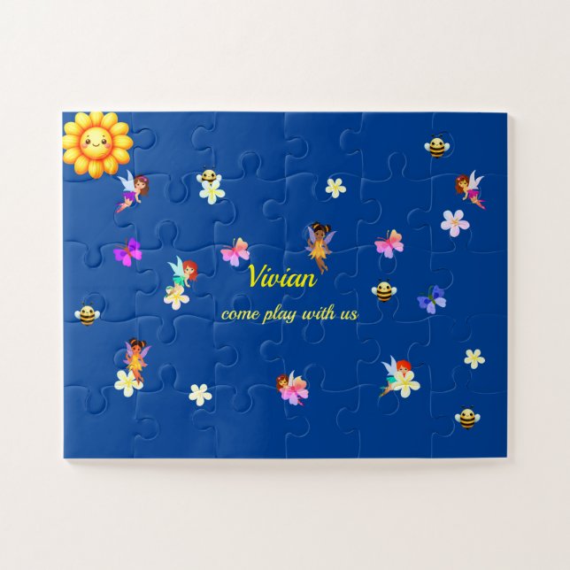 nome personalizado fada e Quebra-cabeça de flor da (Horizontal)