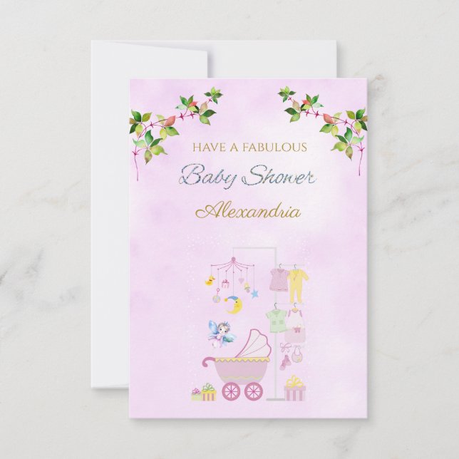 Nome Personalizado Fada Rosa Carrinho de Bebê Chuv (Frente)
