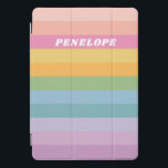 Nome Personalizado - Faixa Colorida do Pastel Bril<br><div class="desc">Este gabinete na moda iPad apresenta um design branco de listras simples em uma paleta brilhante de arco-íris doce. Personalize-o com o seu nome. ideia de presente de excelente!</div>
