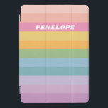 Nome Personalizado - Faixa Colorida do Pastel Bril<br><div class="desc">Este gabinete na moda iPad apresenta um design branco de listras simples em uma paleta brilhante de arco-íris doce. Personalize-o com o seu nome. ideia de presente de excelente!</div>