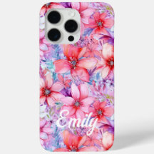 Nome Personalizado Floral de Aquarela Rosa Roxo