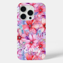 Nome Personalizado Floral de Aquarela Rosa Roxo