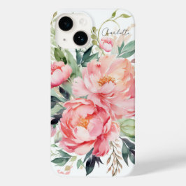 Nome Personalizado Floral Rosa Aquarela Elegante