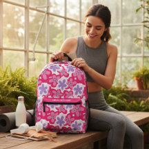Nome Personalizado Floral Rosa Tropical Moderno