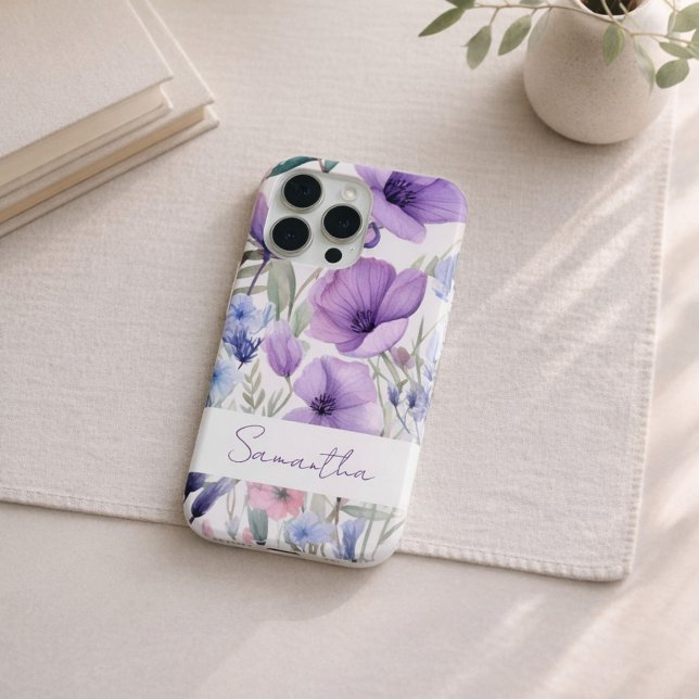Nome Personalizado Floral Roxo Elegante (Criador carregado)