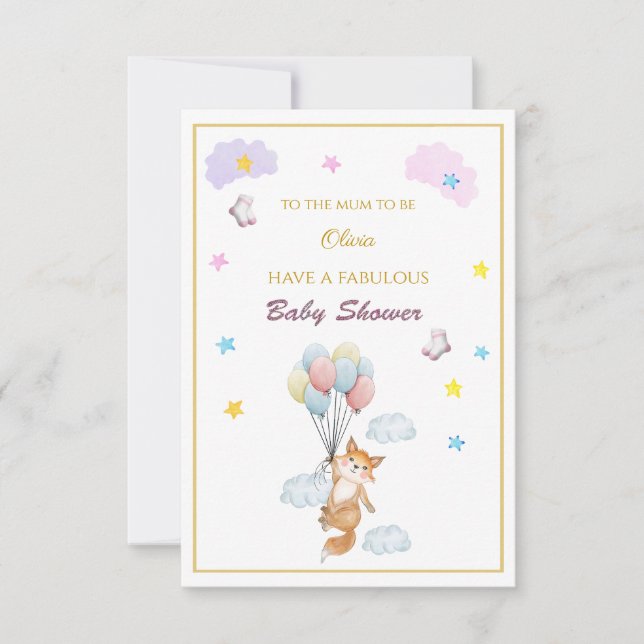 Nome Personalizado Fox Balões Fluxos Chá de fralda (Frente)