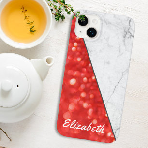 Nome personalizado Glitter de coral preto Marble p