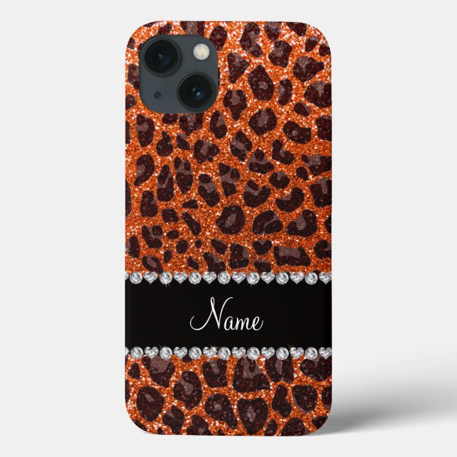 Nome personalizado glitter laranja impressão leopa (Verso)