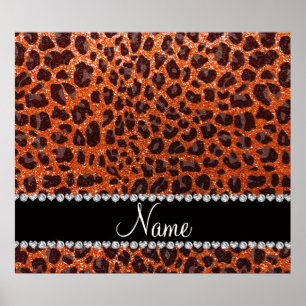 Nome personalizado glitter laranja impressão leopa