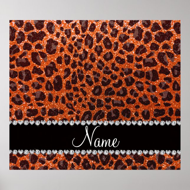 Nome personalizado glitter laranja impressão leopa (Frente)