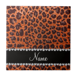 Nome personalizado glitter laranja impressão leopa