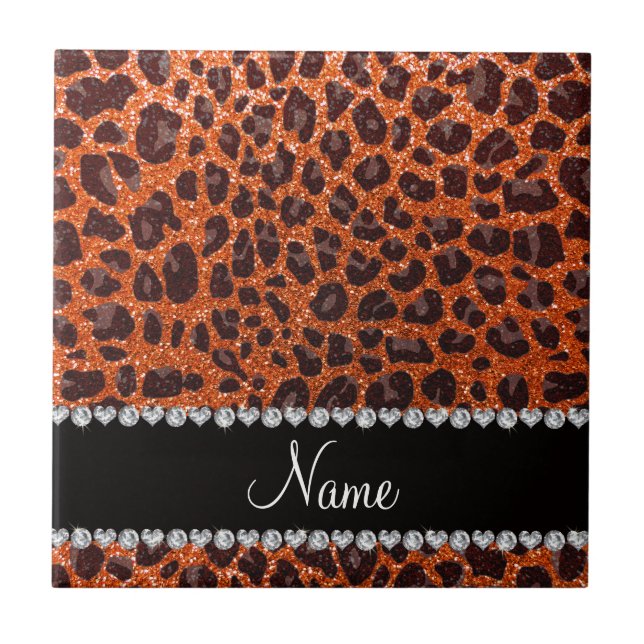 Nome personalizado glitter laranja impressão leopa (Frente)