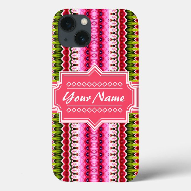 Nome Personalizado Ikat Tribal Aztec Rosa (Verso)
