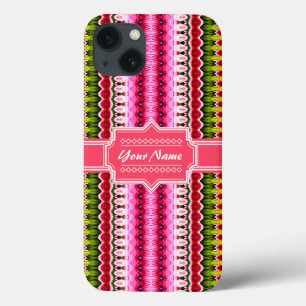 Nome Personalizado Ikat Tribal Aztec Rosa