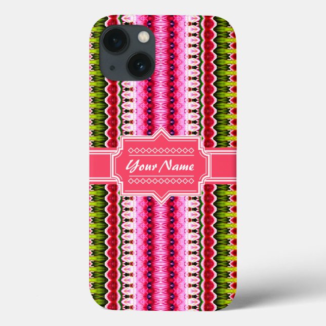 Nome Personalizado Ikat Tribal Aztec Rosa (Verso)