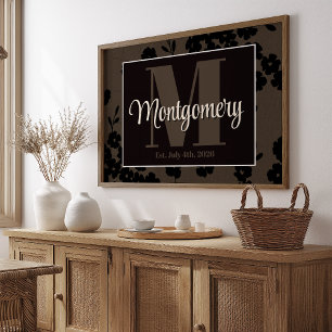 Nome Personalizado Impressão Preto Marrom Floral