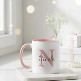 Nome Personalizado & Inicial Caneca Elegante Rosa 