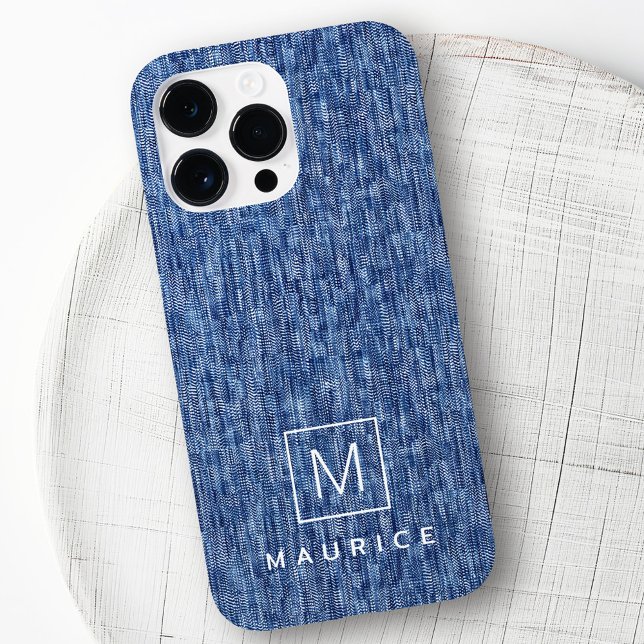 Nome personalizado inicial do monograma de denim a (Blue denim monogram initial custom name Case-Mate iPhone case
)