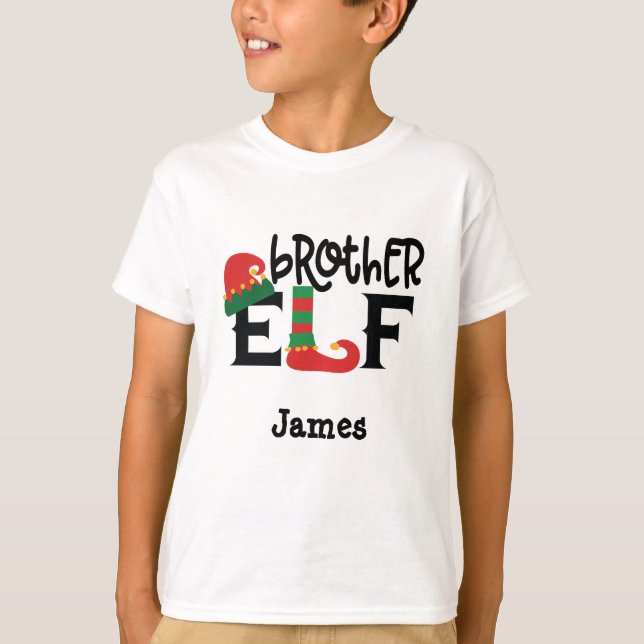 Nome Personalizado Irmão Elf Camisa de Natal (Frente)