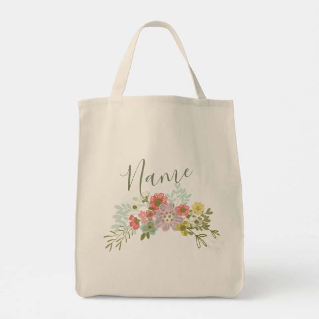 Nome Personalizado Jardim Floral Mulheres Bolsa (Verso)