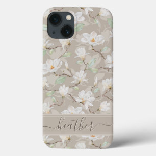 Nome personalizado Magnolia Branca desenhada em be