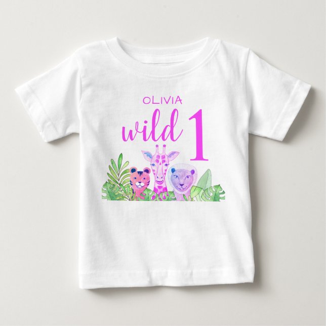 Nome Personalizado Menina Camisa Rosa Wild One Ani (Frente)