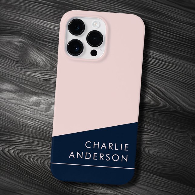 Nome personalizado mínimo azul escuro e rosa moder (Modern minimal dark blue and pink custom name Case-Mate iPhone case)