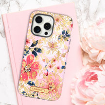 Nome Personalizado Moderno Rosa Floral Brilho Chic