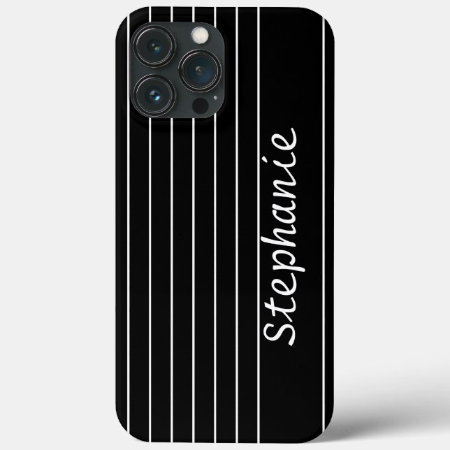 Nome Personalizado Monograma Black White Stripes E (Verso)