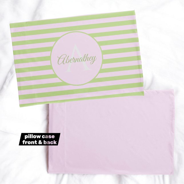 Nome Personalizado Monograma Pastel Cor-de-rosa Ve (monogram and name template pillowcase)