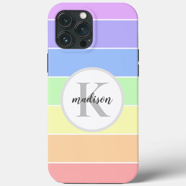 Nome personalizado monograma Pastel Rainbow Stripe (Verso)