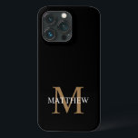 Nome Personalizado Monograma Preto<br><div class="desc">Crie a sua própria capa de telefone redonda negra personalizada com o seu nome e monograma personalizados.</div>