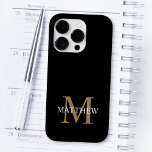 Nome Personalizado Monograma Preto<br><div class="desc">Crie a sua própria capa de telefone redonda negra personalizada com o seu nome e monograma personalizados.</div>