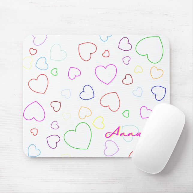 Nome Personalizado Mousepad de Corações Felizes (Com mouse)