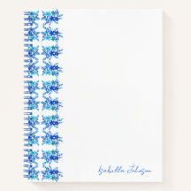 Nome Personalizado Notebook Fluvial Azul Aquarela