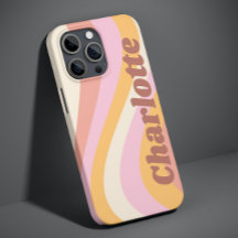 Nome Personalizado Onda Retro Laranja Rosa