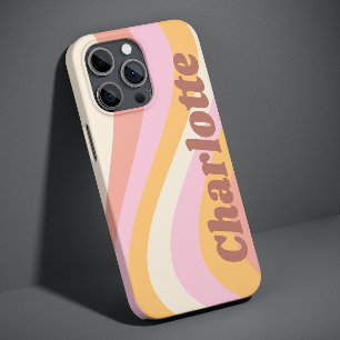 Nome Personalizado Onda Retro Laranja Rosa