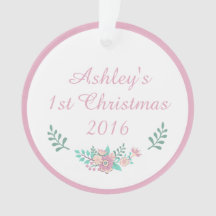 Nome Personalizado Ornamento Floral de Natal de 1 