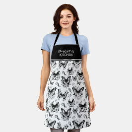 Nome Personalizado Padrão Borboleta Preto e Branco