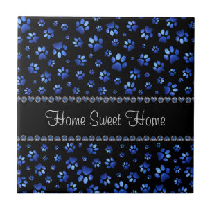 Nome personalizado, patas de cão com brilho azul