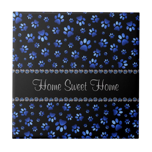 Nome personalizado, patas de cão com brilho azul (Frente)