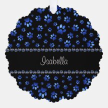 Nome personalizado, patas de cão com brilho azul
