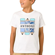 Nome Personalizado Pêncil Estudante Camiseta Azul