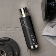 Nome Personalizado Preto Elegante e Garrafa de Águ