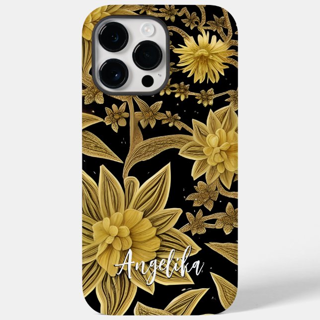 Nome Personalizado Preto Floral Dourado (Verso)