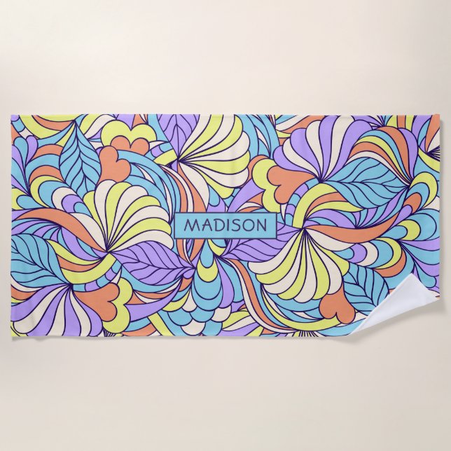 Nome personalizado Toalha de praia Colorful Doodle (Frente)