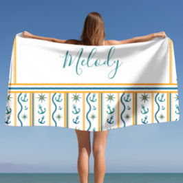 Nome Personalizado Toalha Design de Âncora Chic