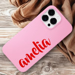 Nome personalizado vermelho cor-de-rosa - script b<br><div class="desc">Cobrir telefônico com seu nome em uma fonte vermelha de script em um plano de fundo rosa. Design de cor e cor.</div>