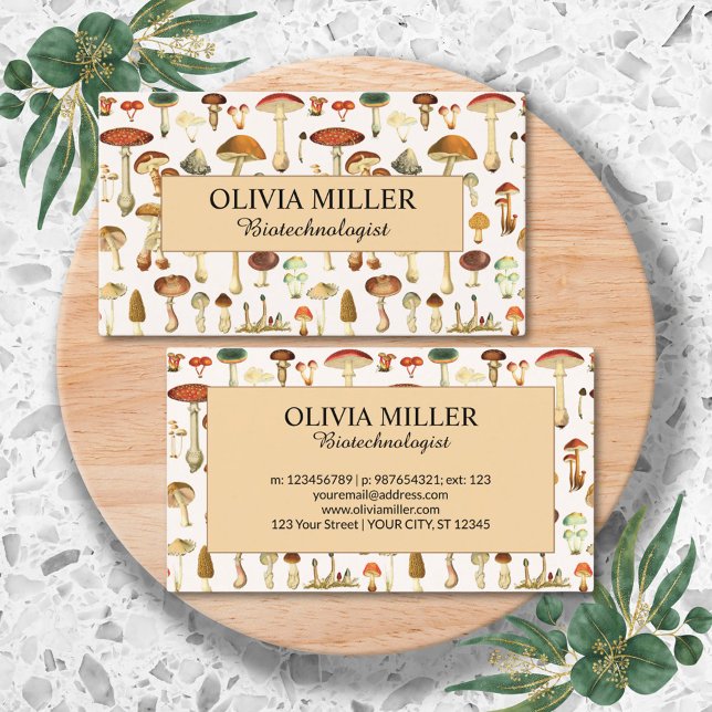 Nome Personalizado Vintage Mushroom Cartão de visi (Front and Back)